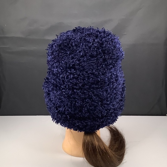 Vintage Womens Navy Blue Winter Shag Beanie OS - Picture 3 of 9